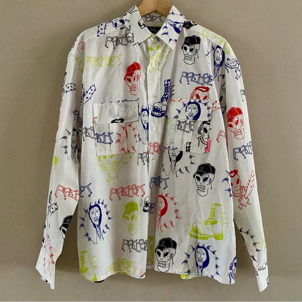Gosha Rubchinskiy × PACCBET Men’s Cotton Skull Print Skate Button Down SMALL